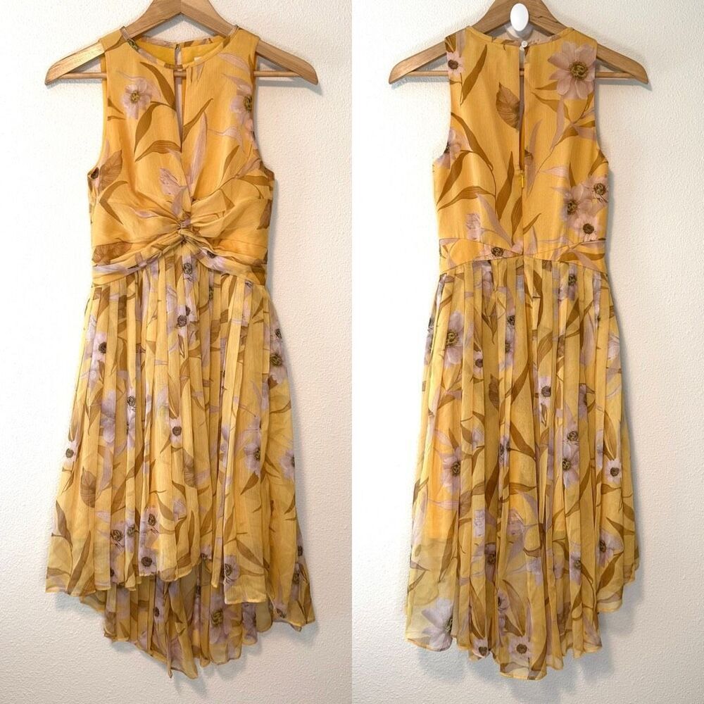 Ted Baker Fabulas Pleat Crepe High/Low Midi Dress Size 1 Ted Size 0-2 US‎